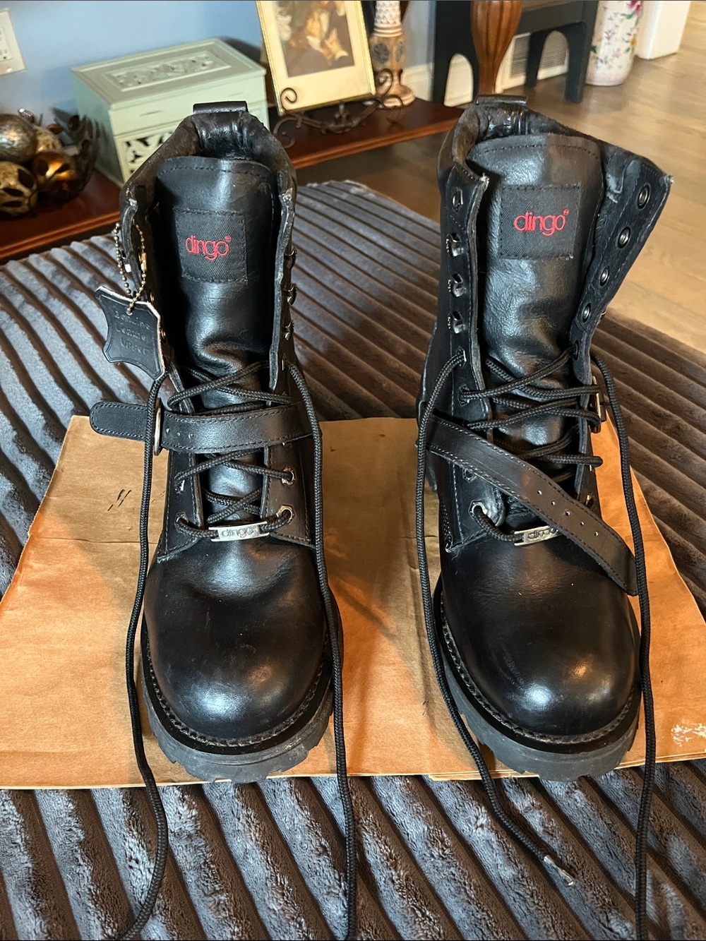 Dingo Black Leather Lace-Up Riding Boots